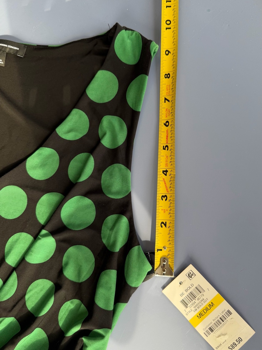 INC International Concepts Black Midi Dress with Green Polka Dots - Picture 6 of 9